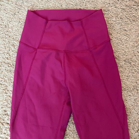 Wilo The Label Womens Leggings Size XS Fuchsia Ruched Leg Ribbed High Waist - Picture 2 of 7